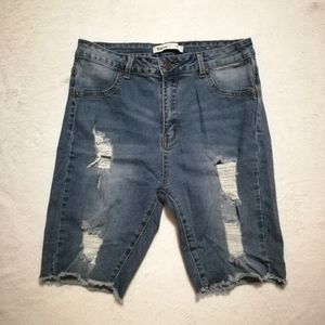 Bluenotes Distressed High Rise Bermuda Jean Shorts